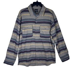 Caliville Men's Large Striped LS Button Up Flannel Shirt Gray New‎ Without Tag